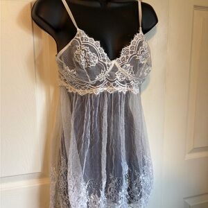 Lace Mesh Babydoll Chemise in White